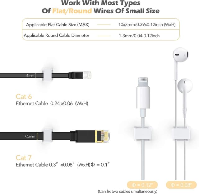 Detalle 2 de AGPTEK 100 Stück Kabelclips selbstklebend 13×16×7 mm