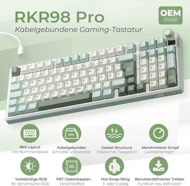 Detalle de RK ROYAL KLUDGE R98 Pro Gaming Tastatur