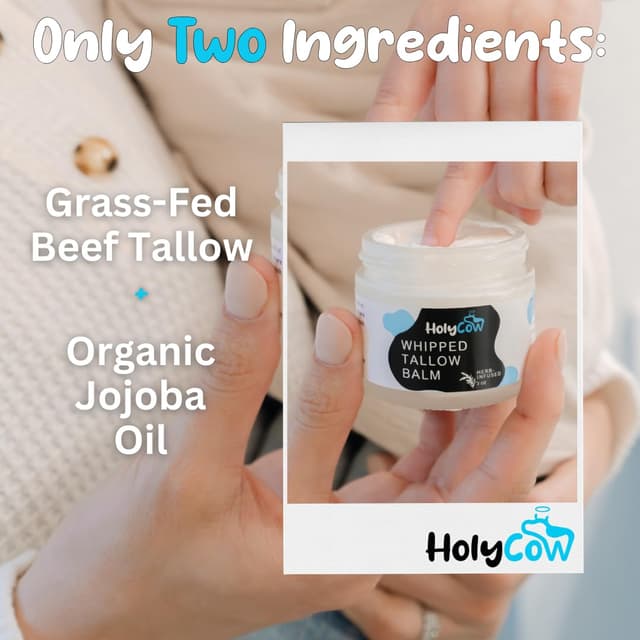 Detalle de HolyCow 100% Grass Fed Beef Tallow Whipped Tallow Balm (Unscented/Herb-Infused) with Organic Jojoba Oil