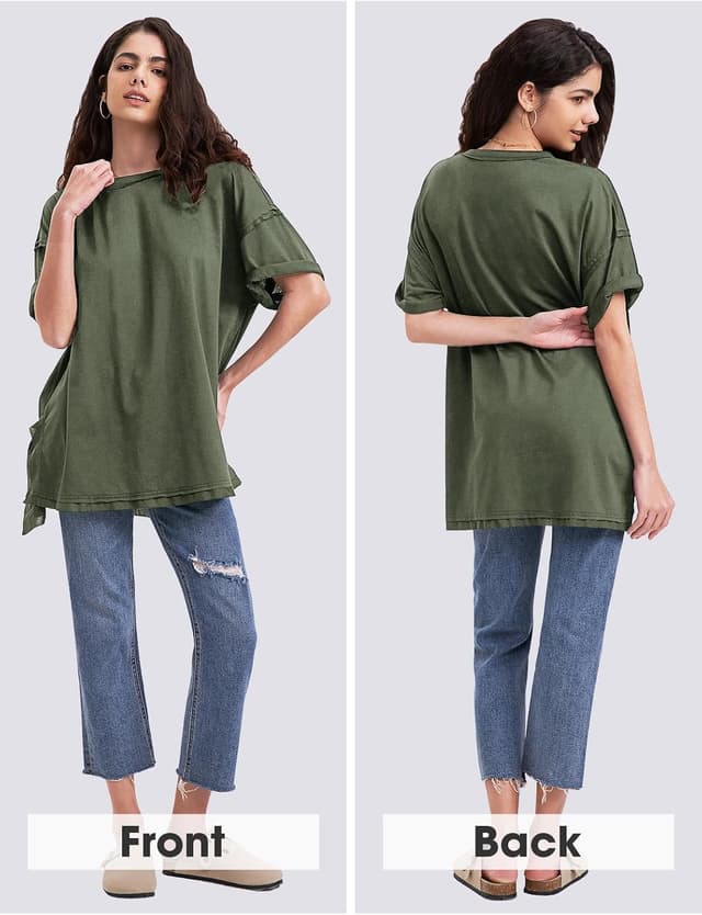 Detalle de EXLURA Women’s Oversized Summer T-Shirts (2026) — Crewneck Maternity & Workout Tunic