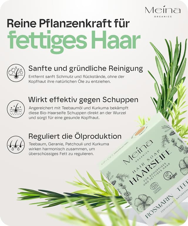 Detalle 2 de Meina Bio Haarseife gegen Fettiges Haar 80g