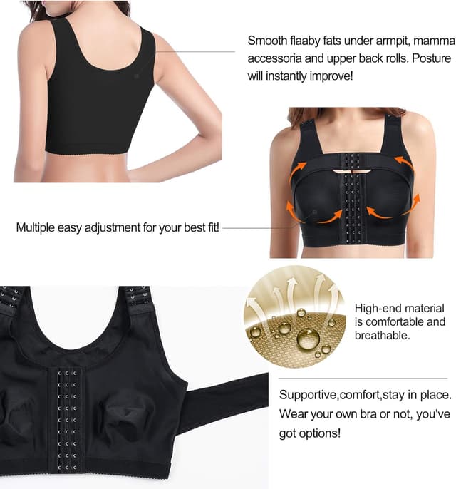 Detalle 2 de Bafully Women Post Surgery Front Closure Sports Bra with Breast Support Wirefree Racerback
