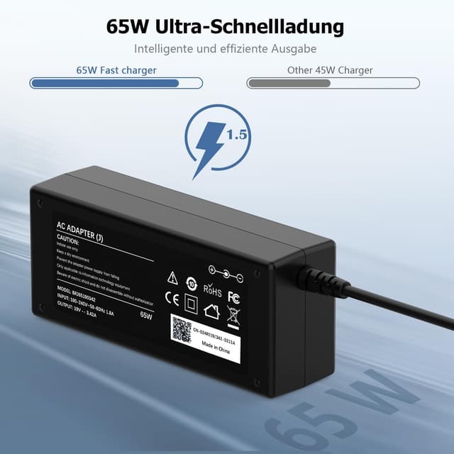 Detalle de 65W Laptop Ladekabel Netzteil 19V für Acer Aspire (5.5x1.7 mm & 3.0x1.1 mm) inkl. Adapter