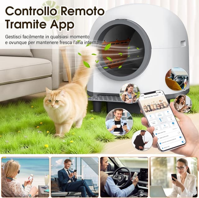 Detalle de RWSRW Lettiera Gatto Autopulente da 80L con app, antiodore e sicurezza