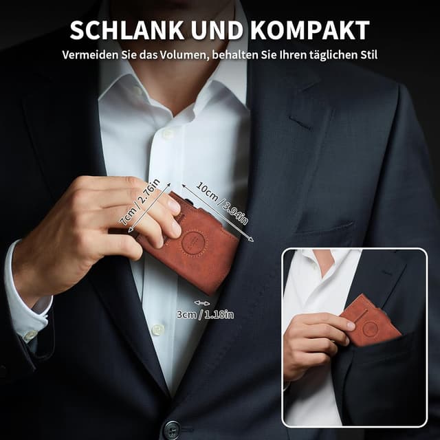 Thumbnail 6 de BAIGIO Airtag Geldbörse Herren – Smart Wallet mit Münzfach, RFID-Schutz und Pop-up Kartenetui (braun)