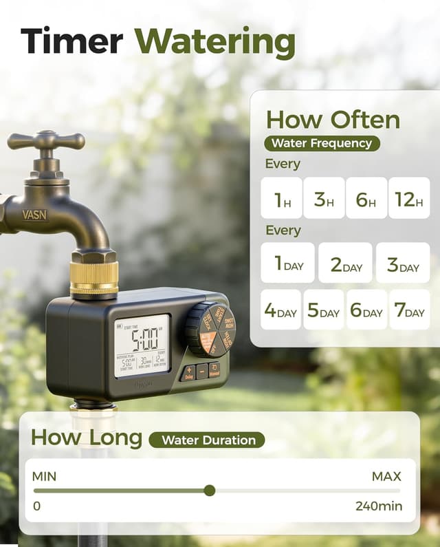 Detalle 2 de Diivoo Water Sprinkler Timer with Brass Inlet & Outlet – weekly irrigation with rain delay and manual watering