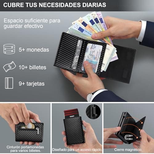 Detalle 2 de TENBST Cartera cuero con bloqueo RFID 10x7x2.1 cm