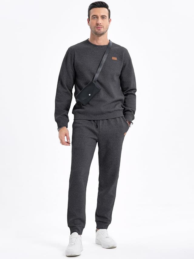 Detalle de JMIERR Herren Jogginganzug Set (2-teilig) mit Strukturmuster – Sweatshirt & Trainingshose