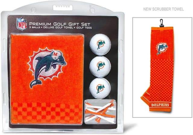 Detalle 2 de Team Golf NFL Miami Dolphins Gift Set with Embroidered Cotton Towel, 3 Imprinted Balls, and 2-3/4" Tees
