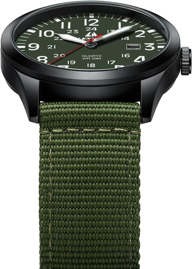 Detalle 2 de LN LENQIN Men’s Military Analog Quartz Watch with Date & Nylon Strap (Waterproof to 3 ATM)