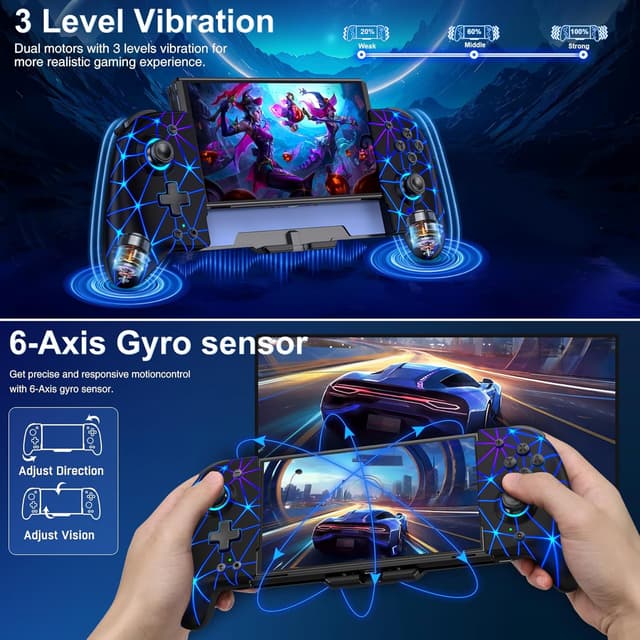 Detalle de GAMSINGY Handheld Switch Controller mit 4 Spiele-Karten-Slots, programmierbaren Tasten und Turbo/Vibration