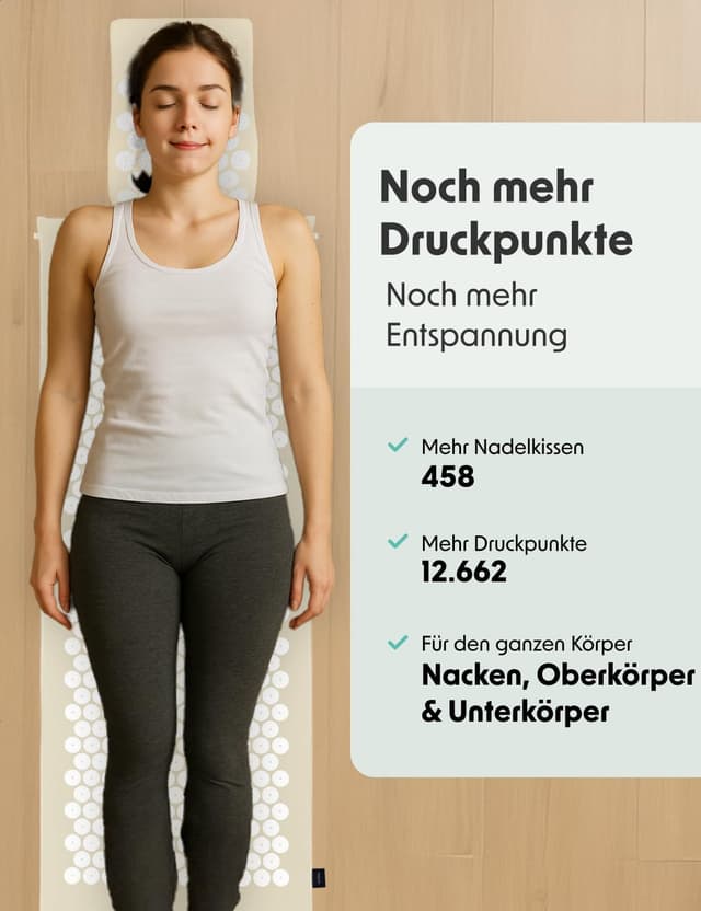 Detalle de LifeGoods Akupressurmatte XL mit Kissen – Akkupressurmatte gegen Verspannungen in Rücken, Nacken & Schultern