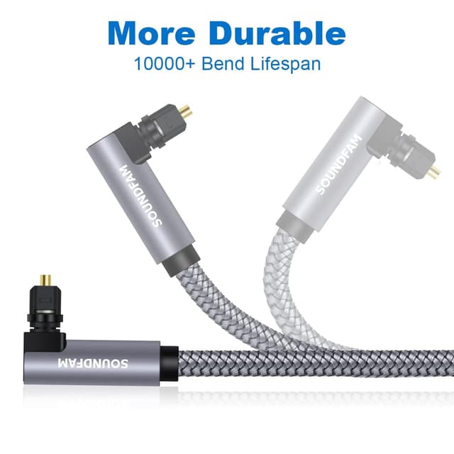Detalle de SOUNDFAM 90-Grad optisches Kabel 3 m (Toslink) mit rechtwinkligem Anschluss – für Samsung TV, Soundbar & AV-Receiver