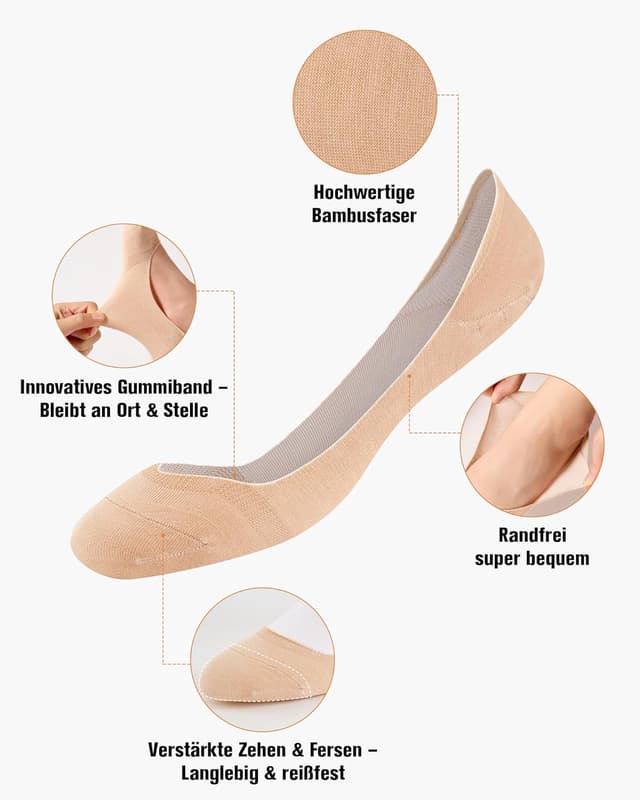 Detalle de inaWarm Fantasmini Donna invisibili in bambù e cotone (8 paia) con antiscivolo in silicone