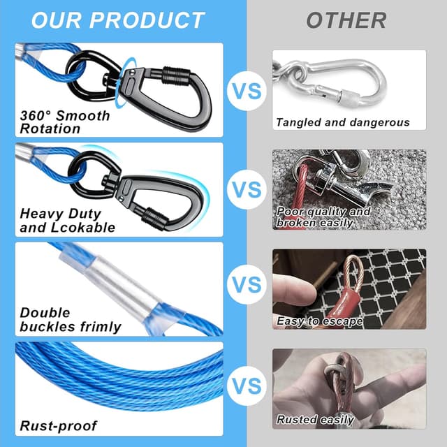 Thumbnail 1 de Dog Tie Out Cable 20ft, reflective leash for dogs 🐕