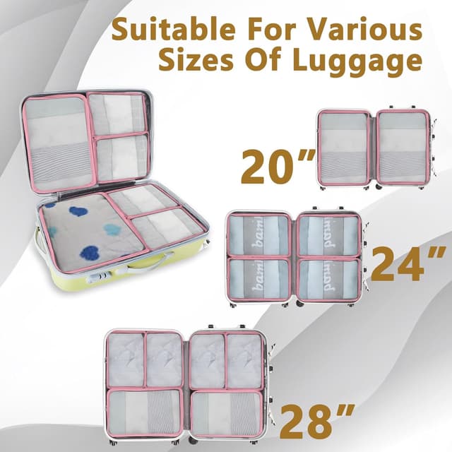 Detalle de Packing Cubes 12-teilig – Large Suitcase Organizer (Koffer Organizer & Packtaschen) in verschiedenen Größen, Farbe Pink