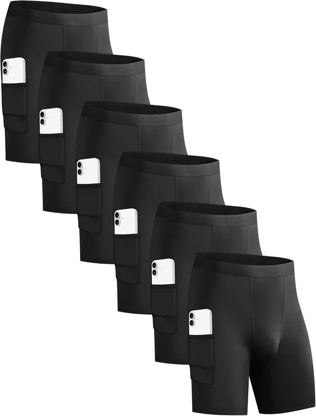 Detalle de HovSiyla 6-Pack Compression Shorts with Pocket for Men | Moisture-Wicking Athletic Workout & Running Underwear