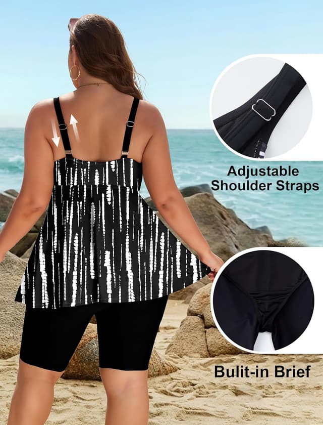 Detalle de Arolina Plus Size Two-Piece Modest Tankini Swimsuit with Shorts (Tummy Control)