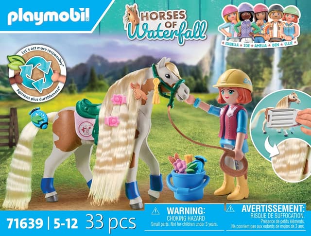 Detalle 2 de PLAYMOBIL Horses of Waterfall 71639 Ellie & Pferd mit Kreppeisen – Set für kreative Pferdefrisuren