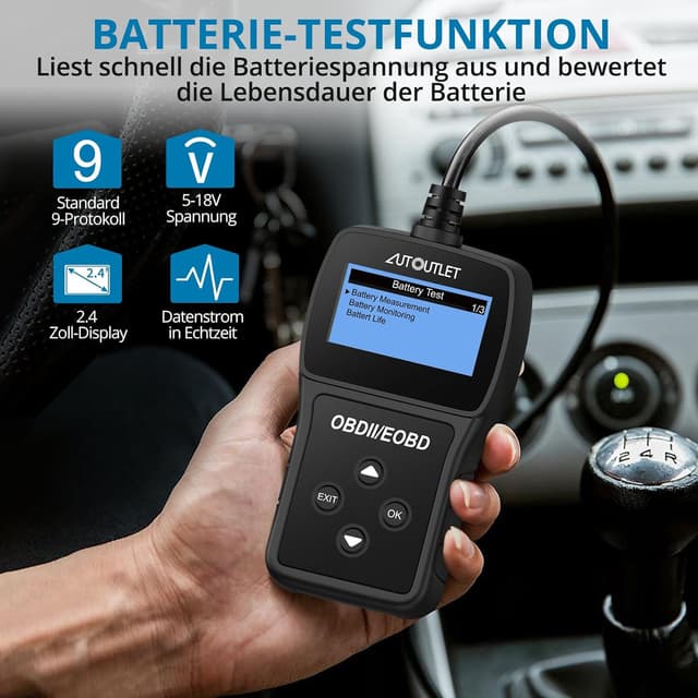 Detalle 2 de AUTOUTLET OBD2 Diagnosegerät für Auto: OBD2-Scanner mit DTC-Definition, 10 Sprachen & Live-Daten