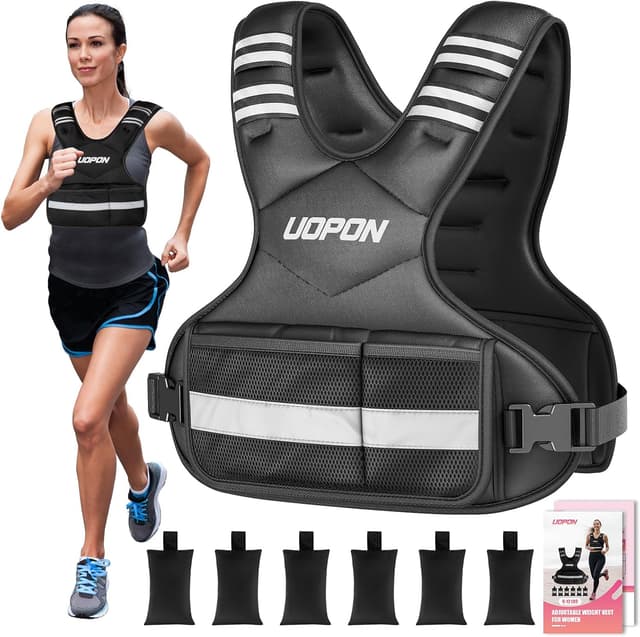 Detalle de Adjustable Weighted Vest (2.72–5.44kg) with 6 Removable 0.45kg Ironsand Weights, Reflective Strips & Plus Pockets