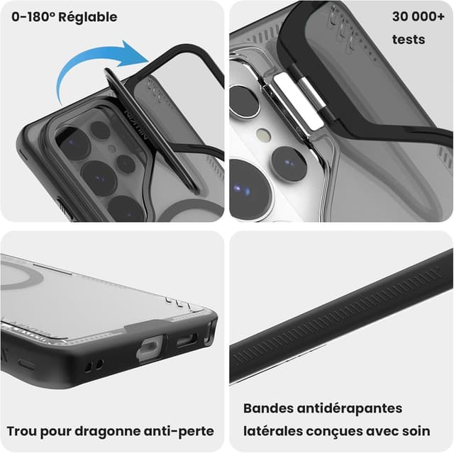Detalle de Nillkin Iceblade Magnétique pour Samsung Galaxy S26 Ultra (boîtier transparent, support intégré, coque noire)