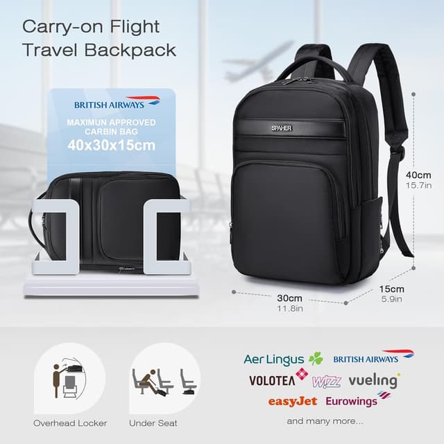 Detalle de SPAHER 20L Travel Backpack British Airways underseat cabin bag 40x30x15cm with laptop pocket up to 15.6-inch