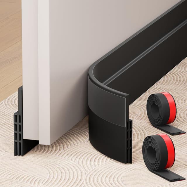 Detalle de Hojoy 2-Pack Under Door Draft Stopper (Adjustable, Black) with Strong Adhesive Weather Stripping Tape