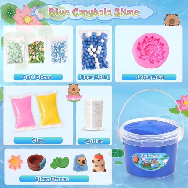 Thumbnail 6 de Joytry Capybara Slime Kit (10oz) with 8 Mix-Ins and Clay, Clear Non-Sticky Kids Slime Bucket for Ages 8–12