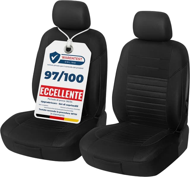 Detalle de Upgrade4cars Coprisedili Anteriori Universali Nero (Set 2026) con copri-poggiatesta
