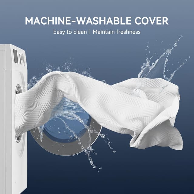 Detalle 2 de ELEMUSE 4 Inch Gel Memory Foam Mattress Topper (King) for Pressure Relief, Non-Slip Base, Removable & Washable Cover