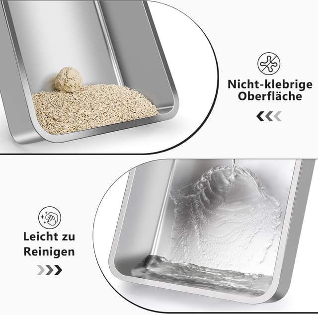 Detalle de FURTIME Katzenklo Edelstahl XXL (35 l), 58×36×33 cm – mit Streuschaufel und Doppelschicht-Matte