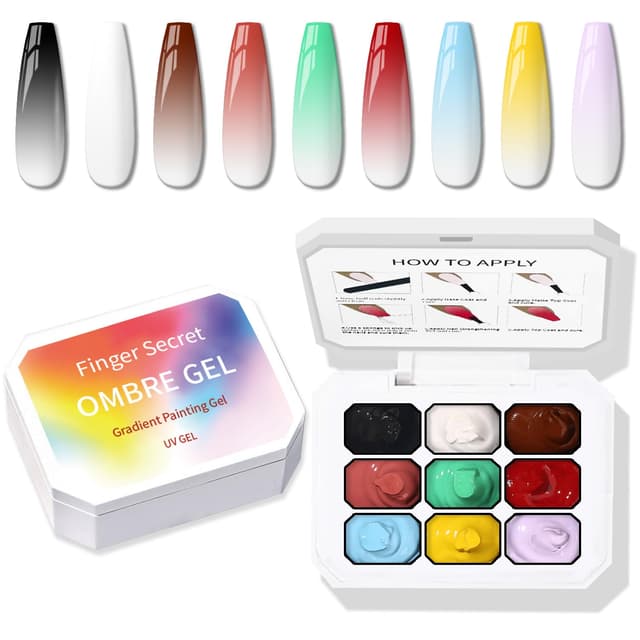Detalle de Karroy Sponge Pat Paint Nail Gel (9-Color Ombre Gradient) — UV/LED Curing No-Wipe Gel for Sponge-Padding Nail Art