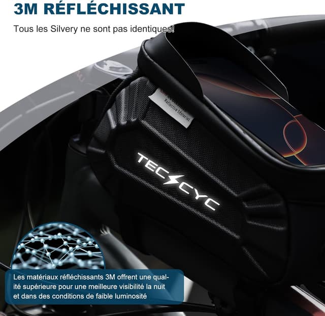 Detalle 2 de TECHCYC Sacoche de cadre vélo avec écran tactile TPU et réflecteurs, pour smartphone jusqu’à 7 pouces