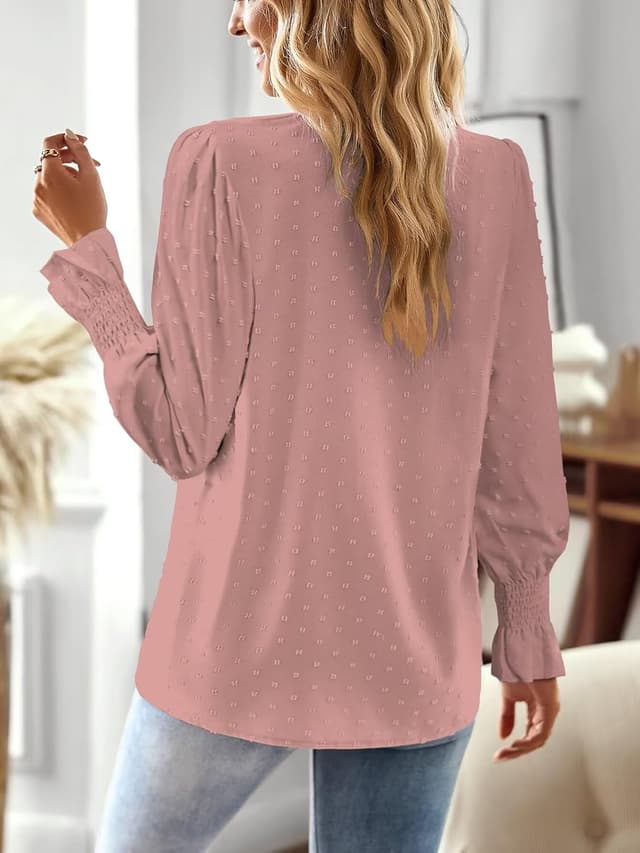 Detalle de TUUHAW Damen Langarmshirt mit V-Ausschnitt und Häkelverzierung – Boho-Bluse für schicke Alltagslooks