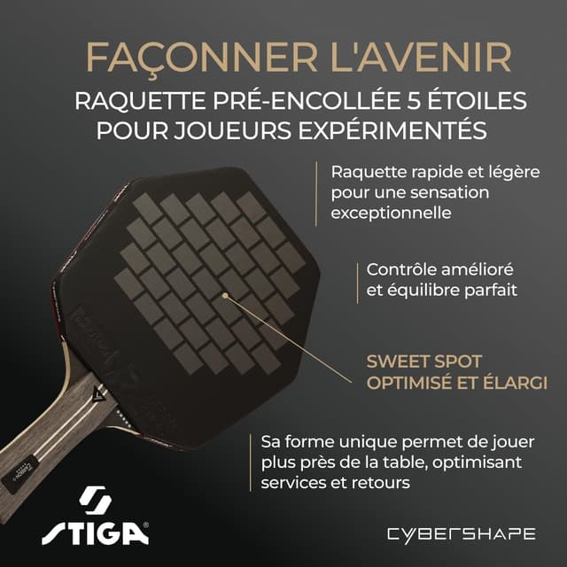 Detalle 2 de STIGA Cybershape Pro Carbon+ racchetta da tennis tavolo a stile offensivo (ITTF) con forma esagonale
