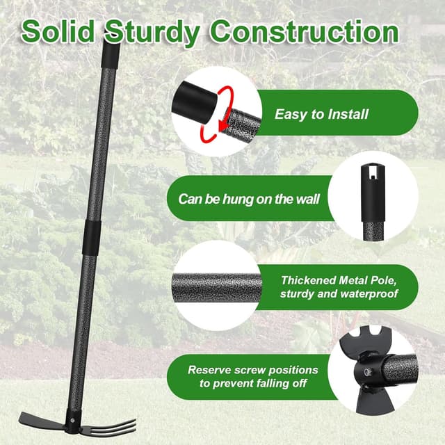 Detalle de Harrms Gartenhacke mit Stiel (116 cm) – Multifunktionale Doppelhacke mit 3 Zinken aus Metall