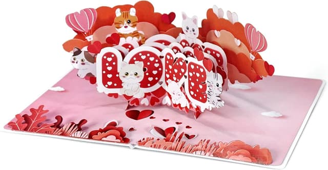 Detalle de CUTPOPUP Love – carte pop-up 3D d’anniversaire, Saint-Valentin et vœux (Love Text with Cats)