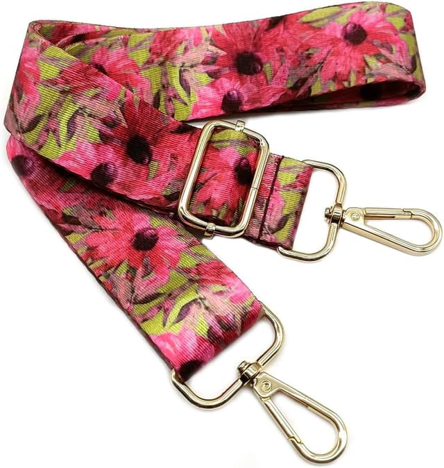 Detalle de Verstellbarer Schultergurt Tasche Rote Blume mit Karabiner Gold – Taschengurt zum Wechseln, 80–130 cm, 3,8 cm breit
