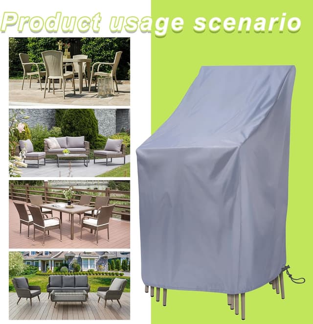 Detalle 1 de Ricyea waterproof garden stacking chair cover (210D Oxford fabric), 2 pack, grey