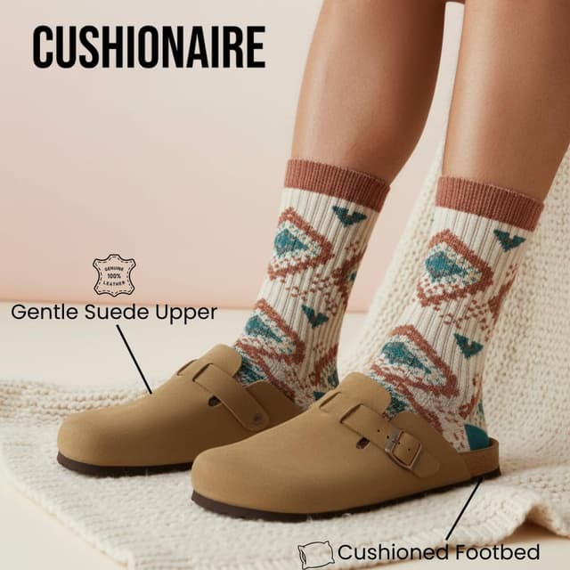 Detalle de CUSHIONAIRE Haze Genuine Suede Leather Mens Clogs (Comfortable Slip-On with Adjustable Buckle)