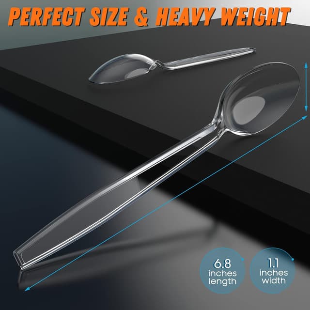 Detalle de Dipoo 6.8" Clear Plastic Spoons (BPA-Free, Heat-Resistant) Heavy Duty Disposable Cutlery, 84 Count