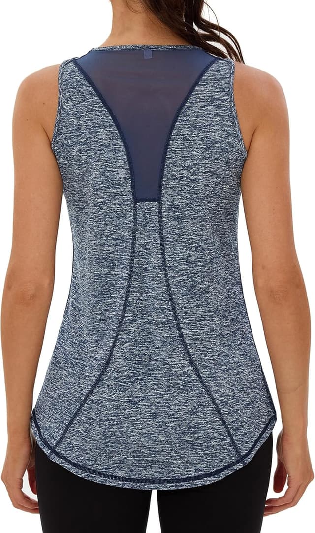 Detalle de Women’s loose fit workout tank tops (racerback) with UPF50+ mesh backless design, S–3XL