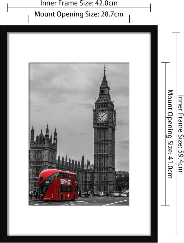 Thumbnail 1 de Tinkeps 4 Pack A2 Black Picture Frames with Mount for A3 Prints