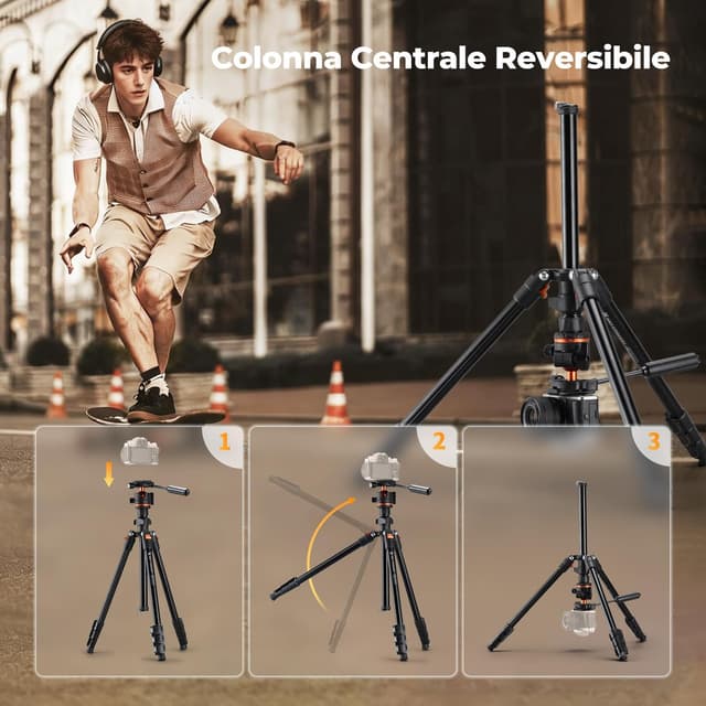 Detalle de K&F CONCEPT treppiede per fotocamera con testa sferica in alluminio O234A3+BH-36, con supporto per tablet