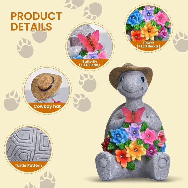 Detalle de footreal Turtle Solar Garden Ornament 19×12×10.5cm