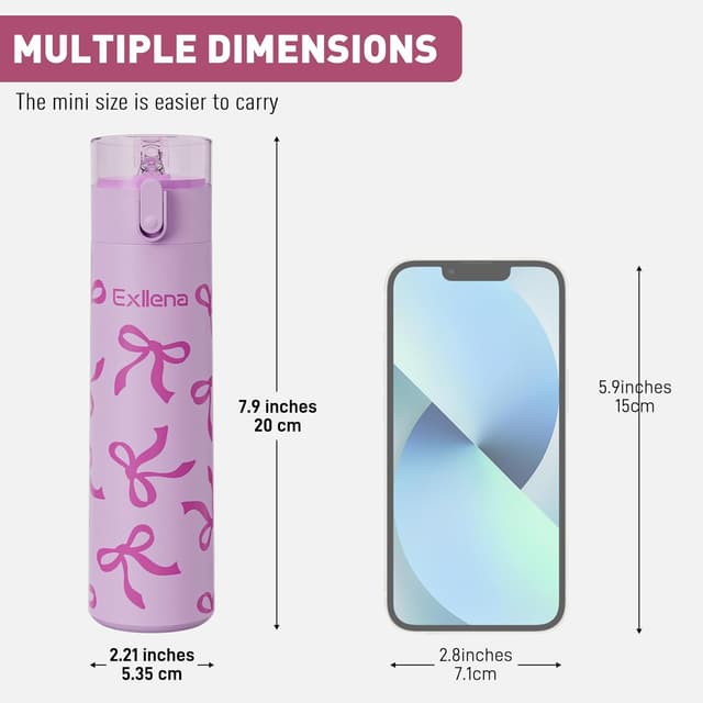 Thumbnail 1 de Exllena Small Water Bottle 270ml with Straw – leak-proof, one-hand opening travel flask