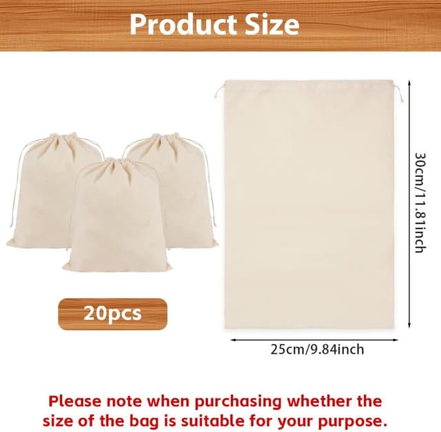 Detalle 2 de OFFCUP 20 Baumwollsäckchen (25×30 cm) mit Kordelzug – Stoffbeutel zum Bemalen für DIY & Gastgeschenke