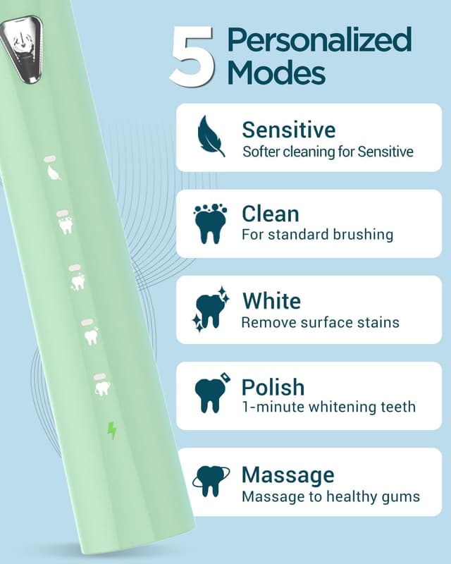 Detalle de Brosse à dents électrique rechargeable pour adultes et enfants – 8 têtes, 5 modes, minuteur 2 minutes