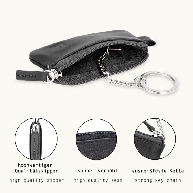 Detalle de LEDEROW Mini Schlüsseltasche aus echtem Leder – kompaktes Schlüsseletui für Motorrad- und einzelne Hausschlüssel